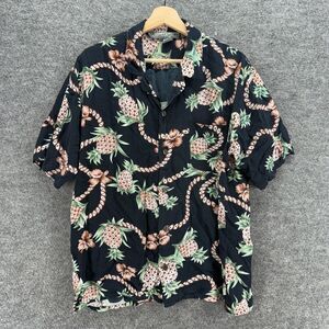 Pineapple Connection Shirt Men M Medium Black Pineapple Print Short Sleeve Rayon